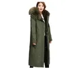 Damen-Fell-Kunstmantel, echte, hochwertige X-lange Parka-Winterjacke, natürlicher Kragen, Rex-Innenfutter, Oberbekleidung