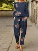 Pantaloni a due pezzi da donna ZANZEA Autunno Tuta 2PCS Pantaloni da donna stampati a fiori Vintage Camicetta a maniche lunghe in cotone Pantaloni Tute Casual Set di abbinamenti T230512