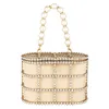 Kvällspåsar Pearl Handväskor Kvinnor Totes Bag Gold Bucket Metal Clutches Crystal Pures Wedding Bridal Luxury Clutch 230427