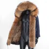Hommes vers le bas 2023 hommes veste d'hiver réel manteau de fourrure longue Parka raton laveur col capuche épais chaud Streetwear vêtements d'extérieur poids naturel