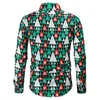 Casual shirts voor heren geometrische print kerstshirt heren 2023 merk slanke fit lange mouw herenjurk Harajuku streetwear man 4xlmen's