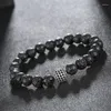 Charm Bracelets 10mm Pave Rose Male Disco Ball Black CZ Zirconia Bracelet Lava Stone Bead For Men Women Jewelry