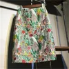 Skirts Spring Green Floral Women Summer Vintage Straight Knee-Length Office Lady Elegant Fashion Style Female Clothing