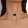 Łańcuchy proste prostokąt Crystal Pure Kolor wisiorek do ślubnego czerwonego kwadratowego naszyjnika Pełny kryształ krótki Choker Walentynki