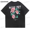 Men's T-Shirts Distressed T-Shirt Streetwar Hip Hop Floral Rose Letter Print Vintage Tshirt Men Harajuku Summer Casual Cotton Loose Shirts Top T230512