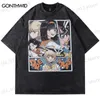 Herr t-shirts harajuku vintage tshirt streetwear japansk anime tecknad tjej tryck tvättad kort ärm t-shirt 2023 män casual lösa tee tops t230512