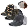 Crisscross Trucker High Hats Caps Women Cotton Leopard Pony Tail Hats Ejressed Washed Mesh Back Sport Ponytail Baseball Cap