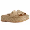 Damesmode geborduurd canvas ontwerper dia's slip op slippers meisjes 60 mm canvas bedekt platform sandalen slipper maat 35-45