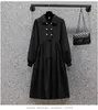 Casual Dresses 2023 Spring Plus Size Party Black Red Dress Pearl Dubbel Breasted Long Sleeve High midje veckad lös modduk