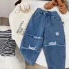 Jeans Baby Girl Boy Cotton Pocket Denim Pant Spring Herfst Kind Midden Taille Jeans Solid Color Casual Trouser Babykleding 12m-10y 230512