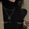 Afshor Trendy Exquisite Real Gold Plated Square Double Chain Choker Pendant Necklace For Women Jewelry Creativity Design Ins Hot