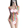 Ensembles de soutiens-gorge 1 pièce/ensemble Sexy Lingerie arc-en-ciel résille femmes sous-vêtements body Costumes exotiques body Transparent