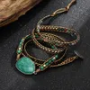 Łańcuch oryginalny skórzany kamień naturalny kamień szlachetny kryształ bransoletka w stylu vinage zielony ręcznie tkany 5 biżuterii 230511