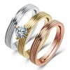 Wedding Rings Gold-Color Zircon Crystal Titanium Stainless Steel Ring Set For Women Jewelry Three Layers Beauty Anillos