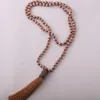 Pendant Necklaces Fashion Bohemian Jewelry Long Knotted Halsband Brown Crystal Ox Horn Necklace