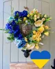 Couronnes de fleurs décoratives Couronne du jour de l'indépendance Ukraine Couronne d'amour Couronne de simulation bleue et jaune Décoration de couronne de vent de jardin T230512