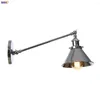 Vägglampa iwhd wandlamp retro LED -ljusarmaturer Justerbar svängande lång armplätering Silverloftdekor Vintage Industrial