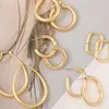 Hoop Earrings Gold Color Stainless Steel Women Polished Small Circle Round C Shape Pendant Piercing Ear Jewelry Punk Bijoux Gift