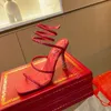 Rene Caovilla Margot sandalias de gamuza adornadas Zapatos de tacón de aguja de serpiente Mujer 10 cm de tacón alto Diseñadores de lujo Zapato envolvente de tobillo