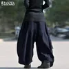 여성용 바지 Capris 상업용 바지 여성 Zanzea Kaftan 와이드 다리 터치 면화 Linen Pantalon Palazzo 여성 탄성 허리 드롭 가랑이 바지 230511