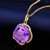 Anhänger Halsketten FYSL Licht Gelbgold Farbe Geometrische Cabochon Amethysten Kristall Link Kette Halskette Für Elegante Frauen Schmuck