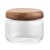 Storage Bottles 300ML Transparent Jar Acacia Wood Japanese-Style Round Tea Bean Dry Fruit Multigrain Glass Sealed