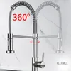 Kitchen Faucets Sink Spring Type Faucet Brush Brass And Cold Water 360 Degree Rotating Single Lever Pull-out Mixing