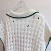 419 XL 2023 Runway Summer Brand Suéter de estilo similar Jersey de manga corta Cuello de solapa Ropa de moda de rayas blancas de alta calidad para mujer YL