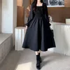 Casual Dresses 2023 Black Elegant Dress Women Vintage Long Sleeve Spring Autumn Square Collar Oversize Loose Robe Streetwear