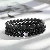 Strand Black Lava Stone Beads Bracelet 3Pcs / Set Hombres Pulseras para mujeres Joyería Pulsera Hombre Brazalete Accesorios