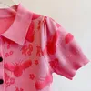 419 xl 2023 Runway Summer Brand Mesmo estilo suéter de manga curta Cardigan lapel pescoço rosa listrado roupas de moda de alta qualidade feminino