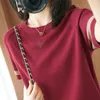 T-shirt femme glace soie à manches courtes t-shirt femme version coréenne patch ample veste de travail creux femmes tricot 230511