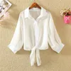 Blouses -shirts voor dames witte chiffon blouse vrouwen halve mouw zomer transparante dunne shirts kantoor blusas feminina solide werkkleding plus size tops 230512