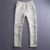Men's Pants Male Casual Pants Cotton Linen Solid Blue Elastic Waist Straight Loose Trousers Summer Breathable Drawstring Men's Clothing 230512