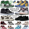 Jumpman 1 1s Basketball Shoes Mens Black Phantom Low Olive Reverse Mocha Zion Williamson Voodoo Mid Space Jam High Lucky Green Washed Pink Denim Big Size Sneakers