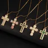 Mode Trend Diamond Chain Womens Mens smycken Gold CZ Pendant Flashing Cross rostfritt stålhalsband gratis frakt