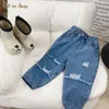 Jeans Baby Girl Boy Cotton Pocket Denim Pant Spring Herfst Kind Midden Taille Jeans Solid Color Casual Trouser Babykleding 12m-10y 230512