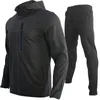 Gym Clothing 2023 Polyester Man Sportswear Suit 2 Pcs Tech Solid Color Men Tracksuit With Hoodie And Pant Yoga Training