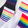 Chaussettes Femme Instime Unisex Stripes Mid Men Harajuku Colorful Funny 100 Cotton 1 Pair Kawaii Rainbow