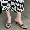 ラインストーンの新しいスリッパポンプの女性スライド夏のファッション蝶のノットレディースハイヒールサンダル女性靴フリップフロップ230511