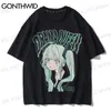 Magliette da uomo GONTHWID Magliette Streetwear Anime giapponesi Cartoon Girl Stampa T-Shirt Harajuku Hip Hop Pantaloni a vita bassa Casual Estate Magliette allentate Top T230512