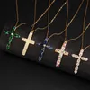 Mode Trend Diamond Chain Womens Mens smycken Gold CZ Pendant Flashing Cross rostfritt stålhalsband gratis frakt