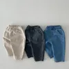 Jeans Toddler Boys Casual Loose Denim Pants Girls Simple Jeans Kids Double Pockets All-match Loose Trousers Baby Thin Jeans 230512
