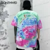 T-shirts voor heren Gonthwid Tie Dye Tees Shirts Streetwear Hip Hop Graffiti Print Short Sleeve T-shirts Mens Harajuku Hipster Casual Tops Fashion T230512