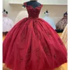 Quinceanera Vestidos Princesa Vermelho Liginas Apliques Crystal Ball vestido de bola de coração Lace-up com plus size Sweet Sweet 16 Destante Party Birthday Vestidos de 15 Anos 116