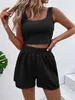 Zweiteilige Damen-Hosen, sexy gerippte Strick-Shorts und zweiteiliges Oberteil-Set, Sommer-Damen-Freizeit-Sportbekleidung, kurzärmeliges Tank-Top, Damen-Solid-Home-Möbel 230511