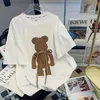Bras Wersja Koreańska Projekt mody ciężki Industrialny niedźwiedź 3D T-shirt Kobiety Kobiety luźne haftowane bawełniane tshirty tress p230512