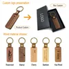 High Quality Wooden Luxury Blank Wood Keychains Straps Keychain Leather For Teachers