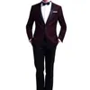 Costumes pour hommes costume personnalisé robe de marié homme vin rouge noir revers affaires veste décontractée et pantalon