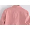 Trajes de mujer YENKYE 2023, chaqueta corta rosa desteñida con cordón a la moda para mujer, chaqueta Vintage de manga larga con gancho frontal, prendas de vestir exteriores elegantes para mujer
